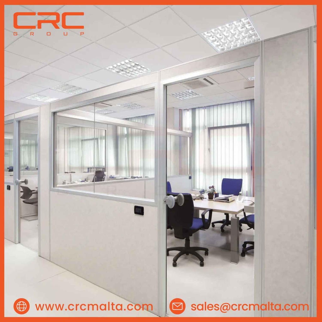 CRC Modular Office Partition – Single Glass with Rounded Profile - Omega
