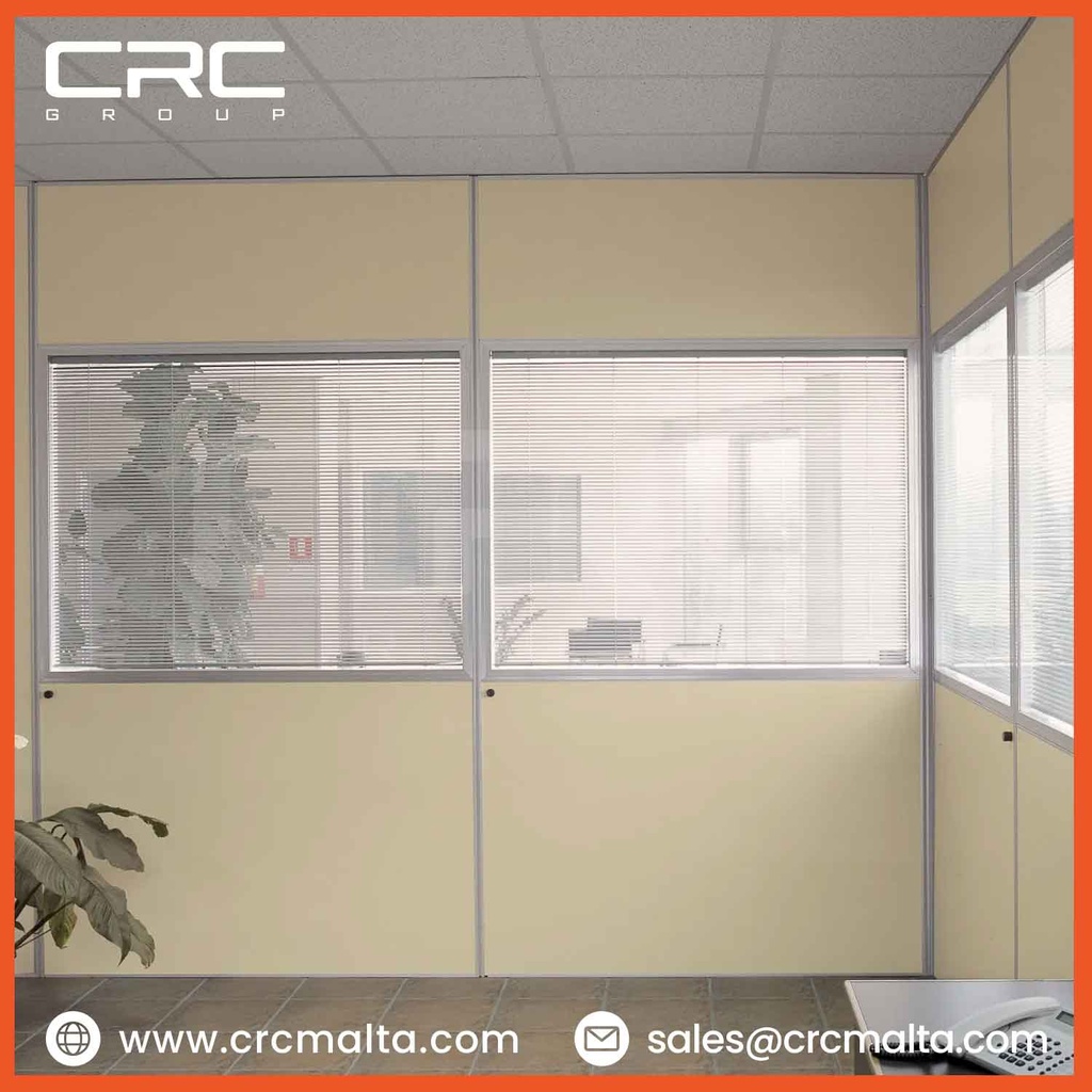 CRC Modern Office Wall Partition in Malta – Modular, Double Glass, Noise Insulated