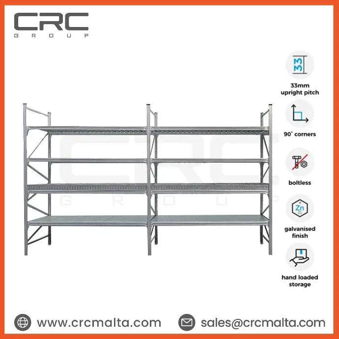 CRC hand loaded long span shelving system Unishelf