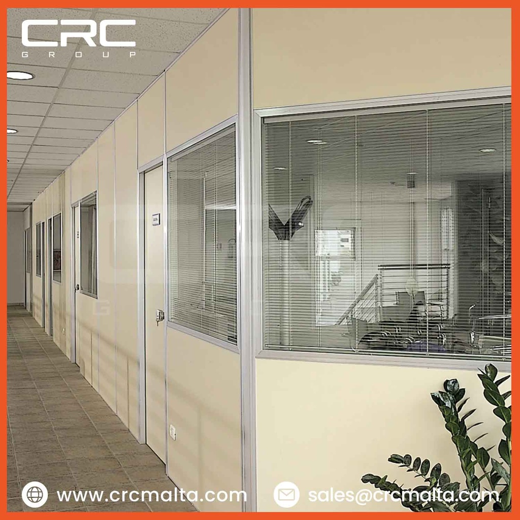 CRC Modern Office Wall Partition in Malta – Modular, Double Glass, Noise Insulated