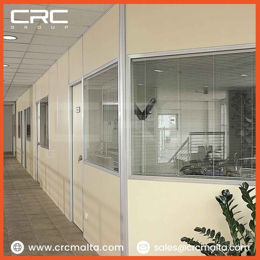 CRC Modern Office Wall Partition in Malta – Modular, Double Glass, Noise Insulated